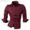 Men's Casual Shirts jeansian Men's Long Sleeve Dress Casual Shirts Fashion Stylish Designer Military 8371 L230721