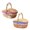 Storage Baskets Rattan Outdoor Picnic Basket Country Style Wicker Hamper with Lid and Handle P31E 230719