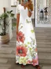 Vestidos Casuais Feminino Vestido Maxi Patchwork Botão Boho Holiday Moda Praia Renda Manga Curta Decote em V Estampado Floral Sólido