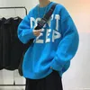 Erkek Hoodies Sweater Triko Erkekler Sonbahar ve Kış Büyük Boy Ceket Crewneck Çanlak Hoodie Mavi Y2K Sweatshirt