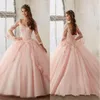 Bébé Rose Bleu Quinceanera Robes 2019 Dentelle À Manches Longues Col En V Bal Masqué Robes Douce Princesse Pageant Robe Pour Les Filles Che304t