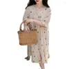 Indumenti da notte da donna Cartoon Bear Print Night Dress Donna Coreano Monopetto lungo in cotone O-Collo Manica corta Camicia da notte casual Kawaii