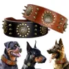 Collar marrón de cuero duradero para perros grandes Pitbull, collares con tachuelas para perros medianos grandes, Collar de cuero genuino para mascotas X0703309W