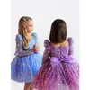 Purple Pink Short Crystals Flower Girl Dresses 2023 Ball Gown Sequined Elegant Kids Birthday Pageant First Communion Gowns