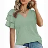 Damenblusen, süße dreilagige Bluse mit Schmetterlingsärmeln, Damen-Sommer-Top, lässig, lockeres Chiffon-Hemd, modische kurze Kleidung mit V-Ausschnitt, 26486