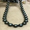 Feiner Perlenschmuck, atemberaubende 13–15 mm runde Tahiti-Perlenkette in Schwarz und Grün, 45,7 cm, 14232d