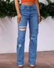 Damesjeans Kleding Gebleekt Lichte kleur Casual Ripped Denim Broeken Broeken Zomer Lente Volledige lengte