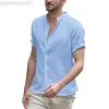 Camicie casual da uomo Estate Casual Camicie di lino in cotone sciolto Camicie da uomo a maniche corte con bottoni Cardigan Solid Top Abbigliamento moda Uomo Camicia con colletto rovesciato L230721