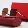Luxus-Designer-Herren-Sonnenbrillen-Liebhaber, Unisex-Büffelhorn-Brille, Mann-Frauen, randlose Sonnenbrille, Silber-Gold-Metallbrille, übergroße quadratische Sonnenbrille mit Box