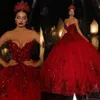 2021 Red Sequined Princess Quinceanera Dresses Ball Gown Sweetheart Bling Puffy Prom Dress Luxury Sweet 16 Dress Beaded Appliques 224U