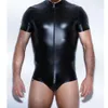 Body de couro masculino Catsuit de látex de couro sintético sem virilha Roupas masculinas gays Bodysuit sexy Lingerie One Piece Un233f