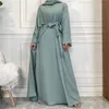 Etnische Kleding Vrouwen Open Abaya Kaftan Dubai Turkije 2 Stuk Moslim's Set Luxe Islam Gewaad Afrikaanse Jurk Kimono Marokko Kleding Kaftan Mode 230720
