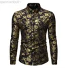 Chemises décontractées pour hommes de luxe noir or chemise à imprimé floral hommes 2023 automne nouveau à manches longues hommes chemises habillées fête discothèque bal baroque chemise mâle L230721