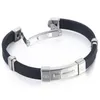 Pulseiras de elos masculinas corrente feminina preto silício cor prata aço inoxidável pulseira cruzada pulseira fecho dobrável DKB557
