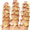 36pcs Gold-Plated Cute Mix Women's Stainless Steel Zircon Heart Charm Ring Girls Sweet Party Jewelry Gift