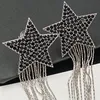 Star Tassel Dangle Earrings Clip Stainless Steal Trendy Fill Diamond Eardrops Stylish Eardrops Luxury Brand Party Headdress