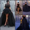 Hi Lo Vestidos de Festa Preto Ombro Fora Tule Sexy Vestidos de Baile com Envoltórios Mãe e Filha Mangas Curtas Cocktail Evenin275M