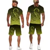 Erkek Trailsits Yeşil Scorpion T Shirt 3D Baskı Trailsuitpants Zehirli Grafik Top Sokak Menwomen Hip Hop Yaz Erkek Takım 230720