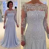 Abiti da sposo per la madre della sposa a maniche lunghe vintage con ricami in pizzo con spalle scoperte Abiti eleganti per la madre in rilievo Lunghezza del pavimento231b