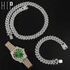 Hip Hop 13 5 MM 3 PCS KIT Montre Lourde Prong Cubain Collier Bracelet Bling Cristal Glacé Strass Chaînes Pour Hommes Jewelry309Q