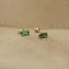 Stud Earrings FINE GOLD/ 2023 Earring Arrivals Test Fashion Green Zircon Cube 9k Pure Gold Screw Back For Women