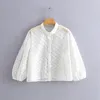 Ardm Sexy Perspectief Lantaarn Mouw Witte Stippen Kant Blouse Vrouwen Single Breasted Shirt Vintage Vrouwelijke Lente Zomer