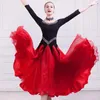 Stage Wear 2023 Mid-Sleeve Black Spandex e Red Standard Ballroom Dance Dress Performance Costume 6 Taglie A0067