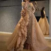 Vestidos de Baile de Luxo Sereia 2020 Com Trem Destacável Gola Alta Manga Longa Vestidos de Noite Glitz Frisados Vestidos de Concurso para Meninas256b