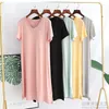 Women's Sleepwear Summer Modal Nightdress V-neck Clothes With Chest Pad Solid Color Thin Short Sleeve Home Wear Sleeping Dresses