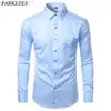 Camisas casuais masculinas Sky Blue Camisa social masculina de fibra de bambu 2020 Marca Slim Fit Camisa casual de botões sem ferro Camisa formal de cuidado fácil para homens L230721