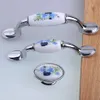 76mm 96mm 128mm modern fashion rural ceramic furniture handles white and blue silver tv cabinet drawer dresser handle pull knob269M