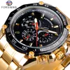 Forsining watch Golden Stainless Steel Three Dial Design Mens Racing Sport Automatic Wrist Watches Top Brand Luxury Relogio Mechan263S