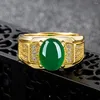 Cluster Ringe Vintage Mode Grüne Jade Smaragd Edelsteine Diamanten Für Männer Gold Ton Schmuck Bague Bijoux Zubehör Türkei Dubai