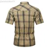 Men's Casual Shirts Men Lapel Shirt Plaid Printing Summer Short-sleeve Fashion Military Tops Casual Streetwear Male Work Shirts Army Green S-5XL L230721