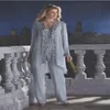 Elegant 3 Piece Mother Of The Bride Pant Suit 2017 Fashion Chiffon Beach Wedding Mother's Groom Dress Long Sleeve Beads Mothe250B