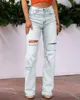 Damesjeans Kleding Gebleekt Lichte kleur Casual Ripped Denim Broeken Broeken Zomer Lente Volledige lengte