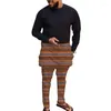 Roupas étnicas Moda nigeriana Conjuntos masculinos Preto Patchwork Tops Calças estampadas Vestuário africano Calças masculinas Ternos para festa de casamento