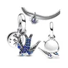 Se adapta a Pandora pulseras 20 piezas azul brillante golondrina primavera encantos cuentas plata encantos cuenta para mujeres Diy collar europeo joyería