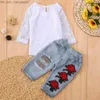 Clothing Sets Newborn Infant Baby Girls Clothes Set Lace Flower Tops Shirt+Pants Outfits Sets Winter clothes for children kids clothing Z230721