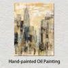 Landscape Canvas Abstract Art Manhattan Gray and Gold I Hand Painted Artwork Romantic House Decor