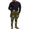 Roupas étnicas Moda nigeriana Conjuntos masculinos Preto Patchwork Tops Calças estampadas Vestuário africano Calças masculinas Ternos para festa de casamento