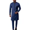 Hommes survêtements vêtements 2023 Style nationalité afrique col rond couleur unie à manches longues bouton vêtements pantalon deux pièces ensemble