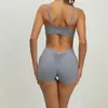 Conjuntos ativos macacão esportivo feminino academia 2023 roupas de treino para roupas esportivas roupas de ioga fitness sexy conjunto de shorts elásticos marrons