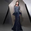 Ziad Nakad 2019 Vestidos de Noite Sereia Pena Manga Comprida Lantejoulas Frisado Tapete Vermelho Celebridade Vestido Personalizado Festa Formal Dres255i