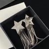 Star Tassel Dangle Earrings Clip Stainless Steal Trendy Fill Diamond Eardrops Stylish Eardrops Luxury Brand Party Headdress