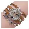 Charm Bracelets Wolf And Fl Moon Leather Braided Wrap Bracelet For Women Men Glass Love Infinity Cabochon Bangle Fashion Diy Jewelry Dhxae