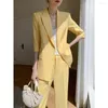 Kvinnors tvåbitar byxor Summer Blazer Pants Set Office Ladies Women Business Double Button Blazers rockar och Wide Ben Formal Suit