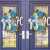 Decorative Flowers Wreath Realistic Hydrangea Bow-knot Home Decor Ratten Wedding Party Door Welcome Sign Decoration Flower