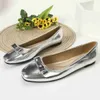 Geklede Schoenen 2022 Glanzend Goud/Zilver Flats Vrouw Vierkante Neus Bowtie Schoenen Dames Grote Maat 42/43 Mocassins Ondiepe Instappers Loafers Femme Balletten L230721