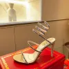 Kristaller Süslenmiş Rhinestone Topuklular Sandals Rene Caovilla Cleo 95mm Tasarımcı Topuk Ayak Bileği Saraylı Kadınlar Yüksek Topuklu Sandal Çiçek Rhinestone Akşam Ayakkabıları